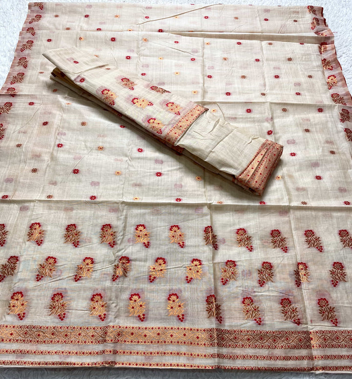 Fixed Pari Dhaga & Jari Weaving Work Premium Cotton* Mekhela Sador