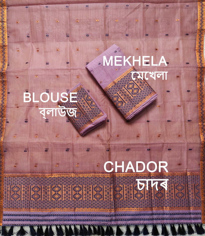 Ready-To-Wear Copper Jari Super Cotton Mekhela Art-Nuni Sador