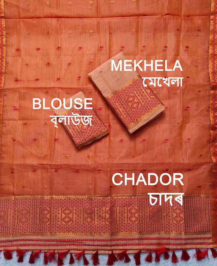 Ready-To-Wear Copper Jari Super Cotton Mekhela Art-Nuni Sador