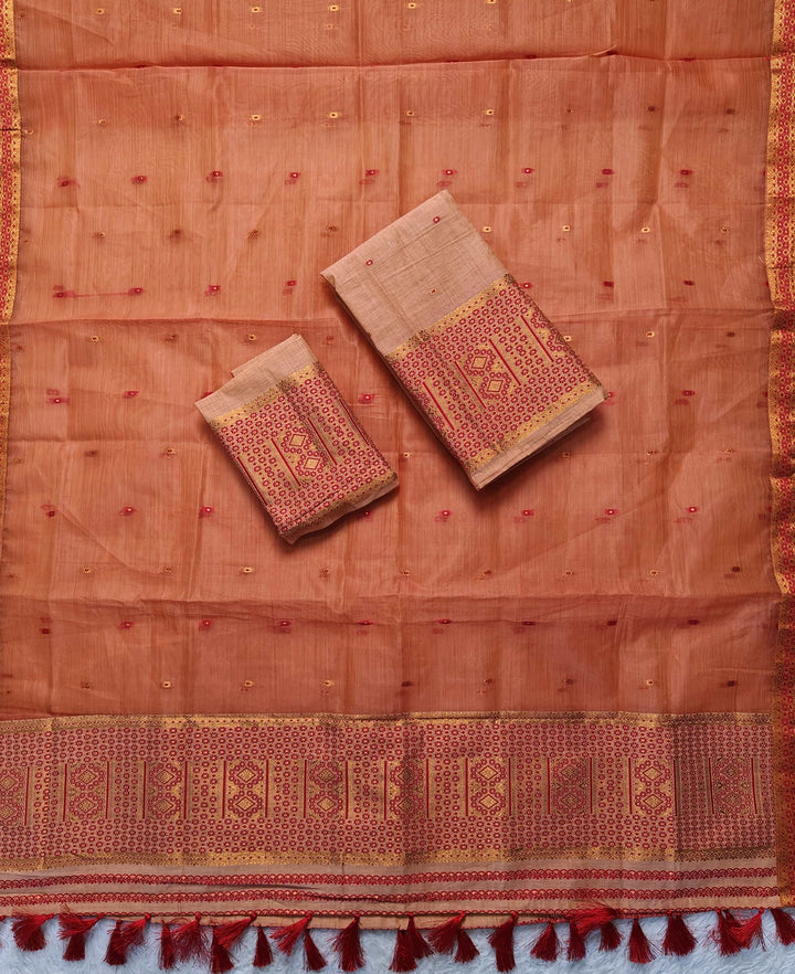 Ready-To-Wear Copper Jari Super Cotton Mekhela Art-Nuni Sador