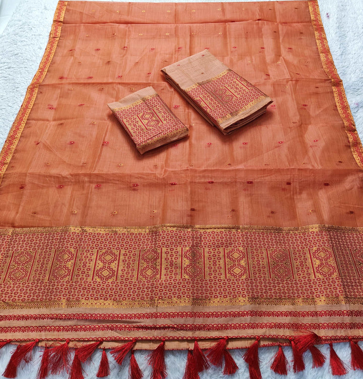 Ready-To-Wear Copper Jari Super Cotton Mekhela Art-Nuni Sador