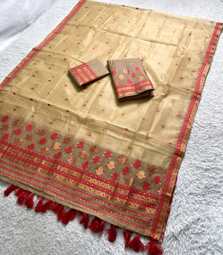 Ready-To-Wear Copper Jari Super Cotton Mekhela Art-Nuni Sador