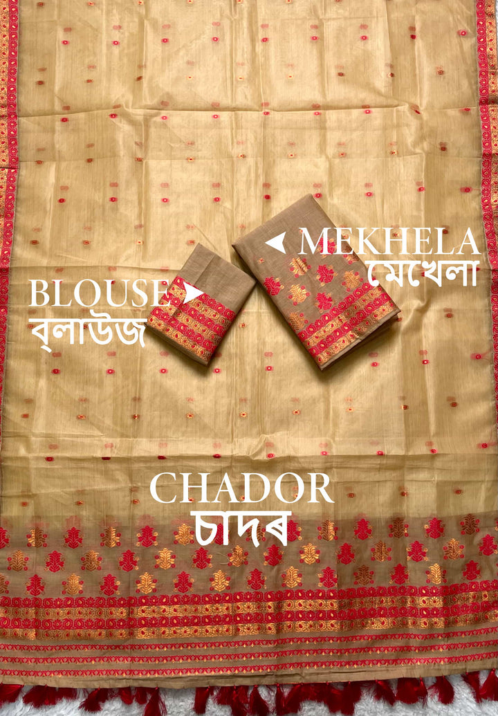 Ready-To-Wear Copper Jari Super Cotton Mekhela Art-Nuni Sador