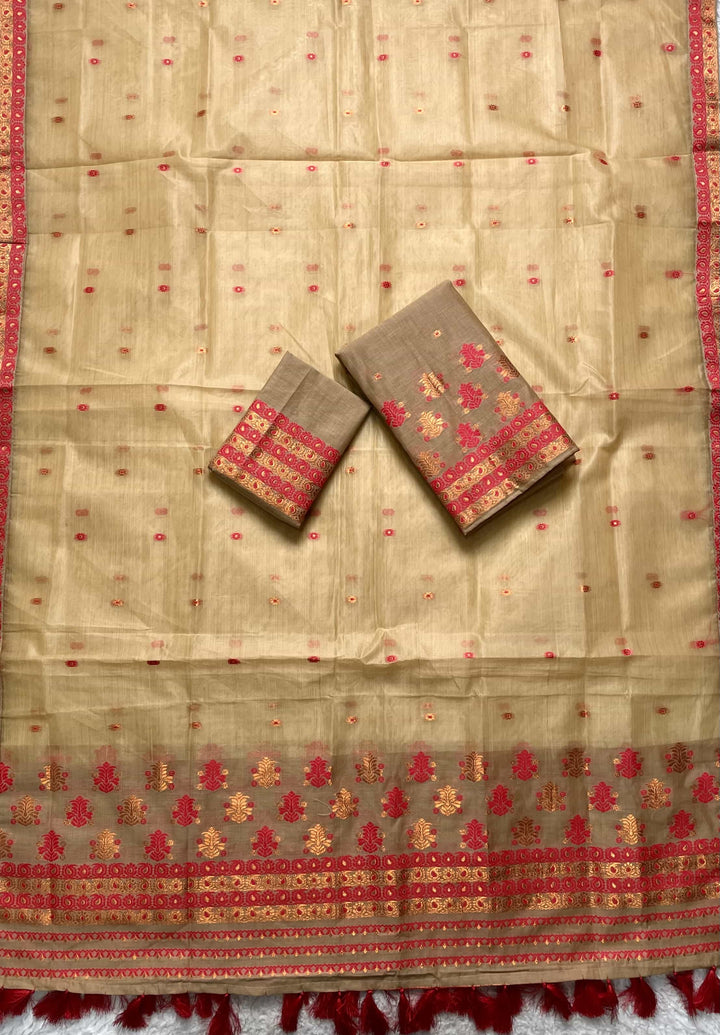 Ready-To-Wear Copper Jari Super Cotton Mekhela Art-Nuni Sador