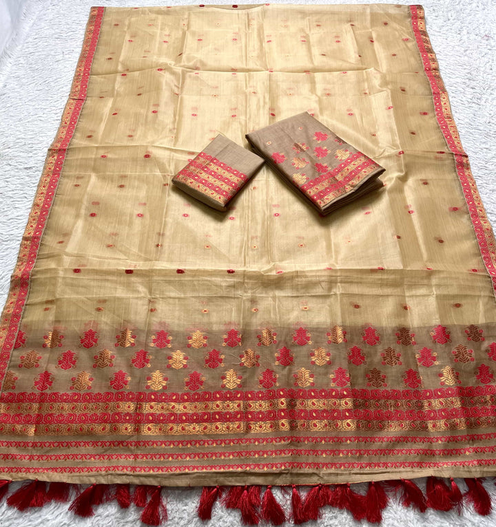 Ready-To-Wear Copper Jari Super Cotton Mekhela Art-Nuni Sador