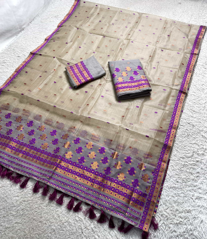 Ready-To-Wear Copper Jari Super Cotton Mekhela Art-Nuni Sador