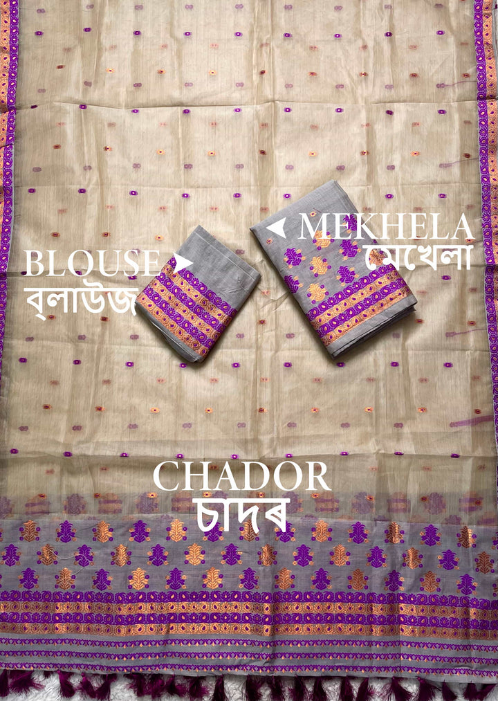 Ready-To-Wear Copper Jari Super Cotton Mekhela Art-Nuni Sador