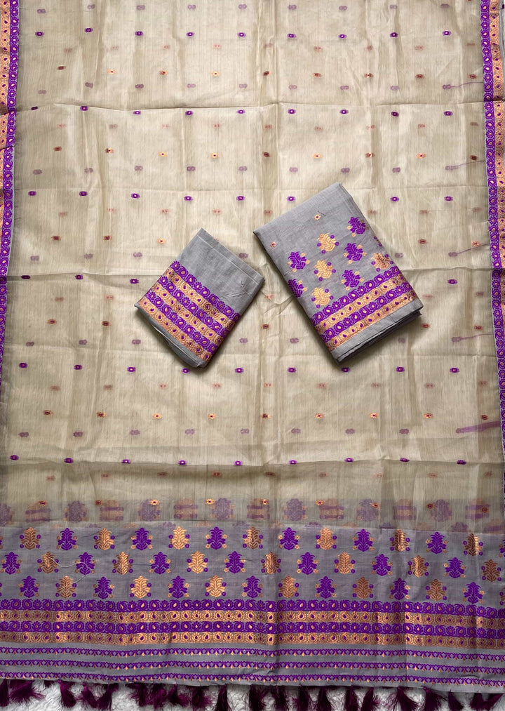 Ready-To-Wear Copper Jari Super Cotton Mekhela Art-Nuni Sador