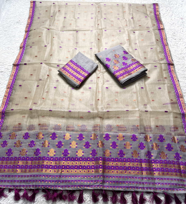 Ready-To-Wear Copper Jari Super Cotton Mekhela Art-Nuni Sador