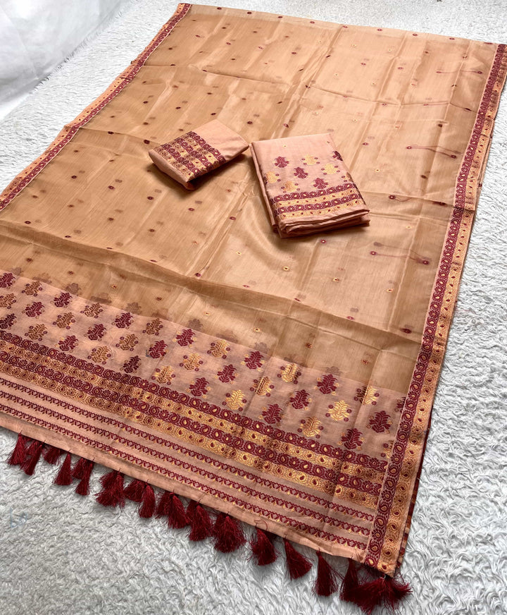 Ready-To-Wear Copper Jari Super Cotton Mekhela Art-Nuni Sador