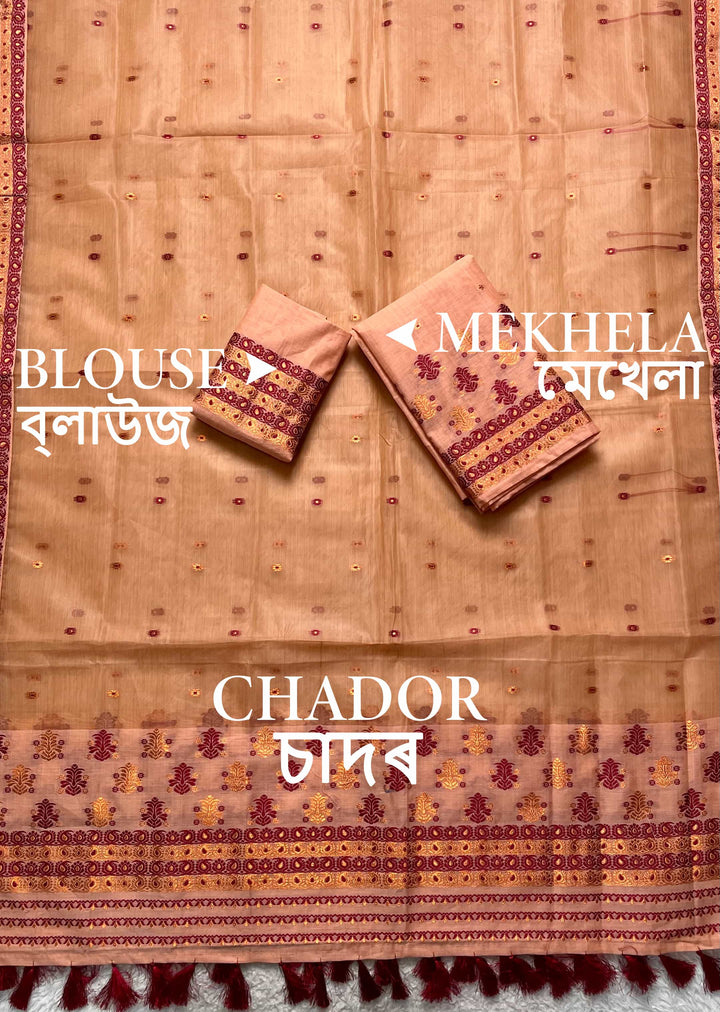 Ready-To-Wear Copper Jari Super Cotton Mekhela Art-Nuni Sador