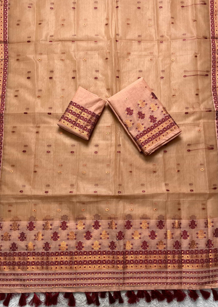 Ready-To-Wear Copper Jari Super Cotton Mekhela Art-Nuni Sador