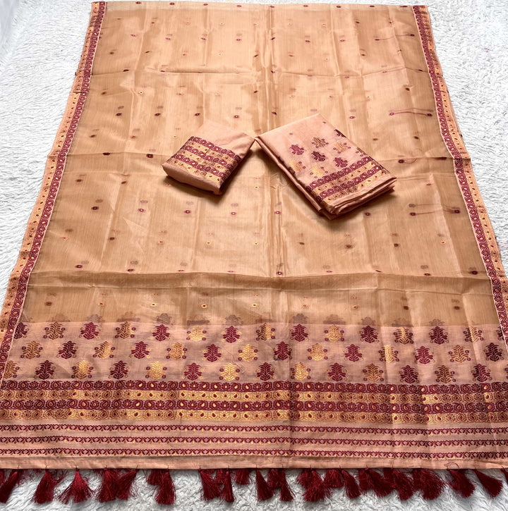 Ready-To-Wear Copper Jari Super Cotton Mekhela Art-Nuni Sador