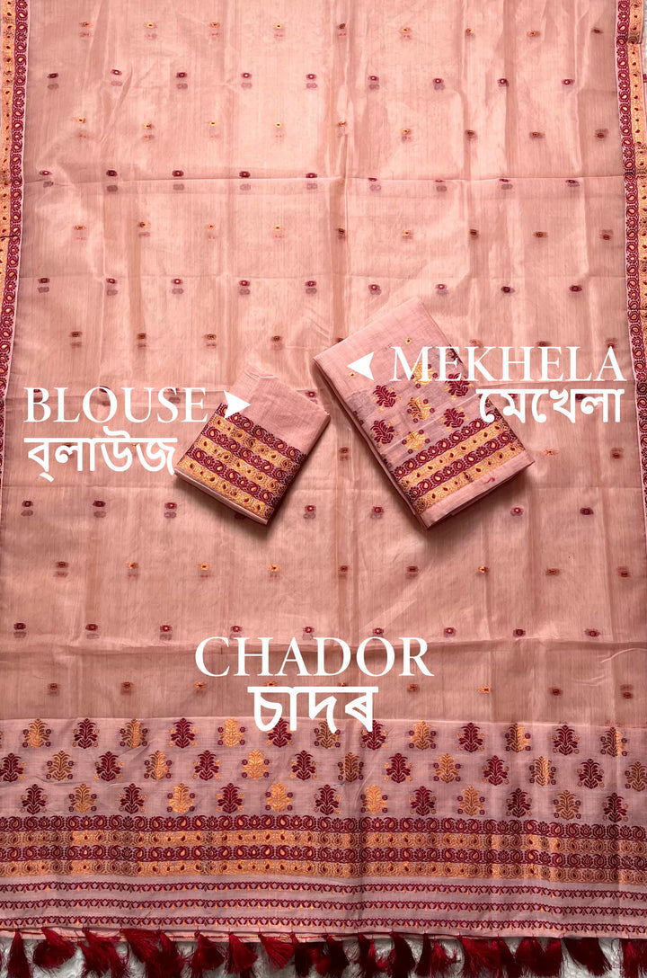 Ready-To-Wear Copper Jari Super Cotton Mekhela Art-Nuni Sador