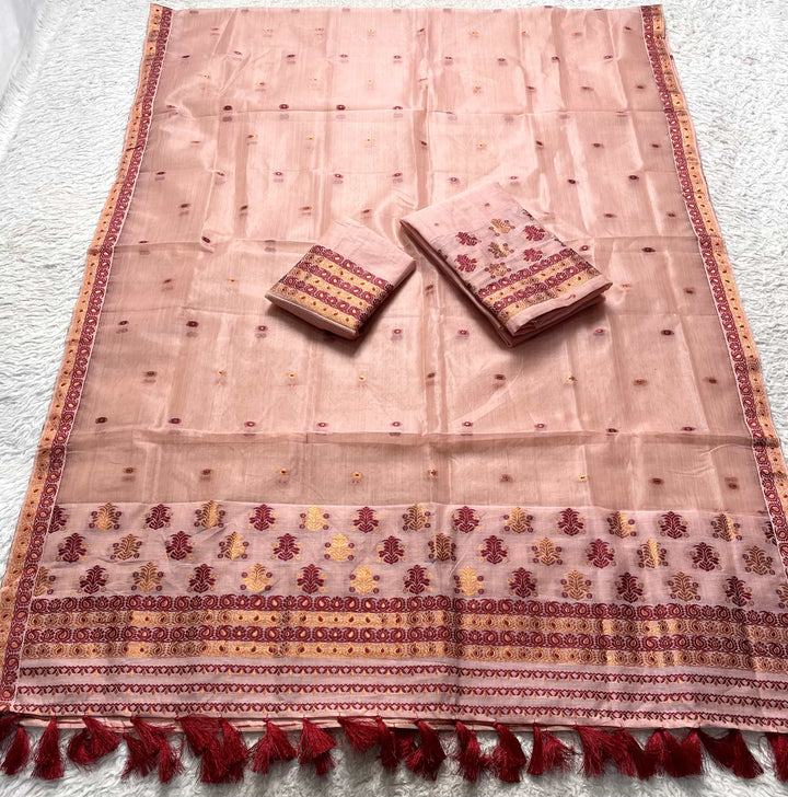 Ready-To-Wear Copper Jari Super Cotton Mekhela Art-Nuni Sador