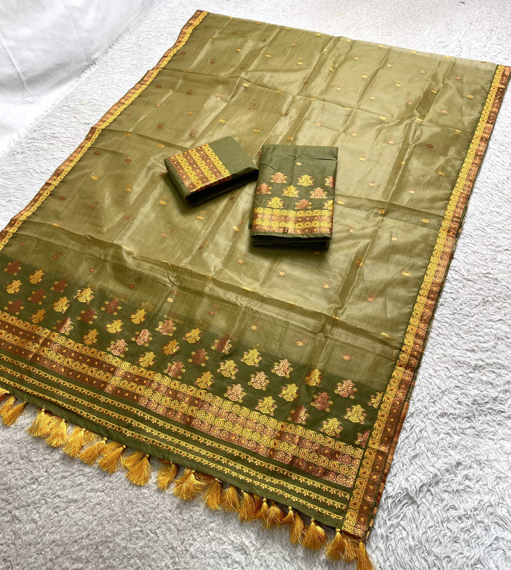 Ready-To-Wear Copper Jari Super Cotton Mekhela Art-Nuni Sador