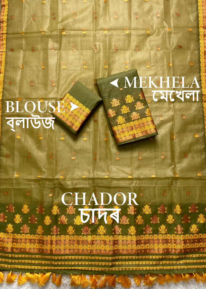 Ready-To-Wear Copper Jari Super Cotton Mekhela Art-Nuni Sador