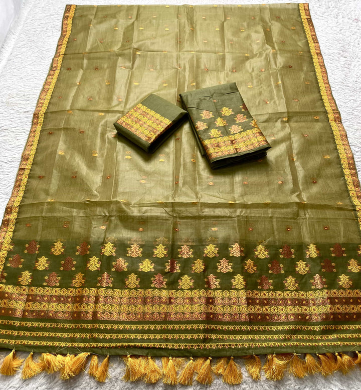 Ready-To-Wear Copper Jari Super Cotton Mekhela Art-Nuni Sador