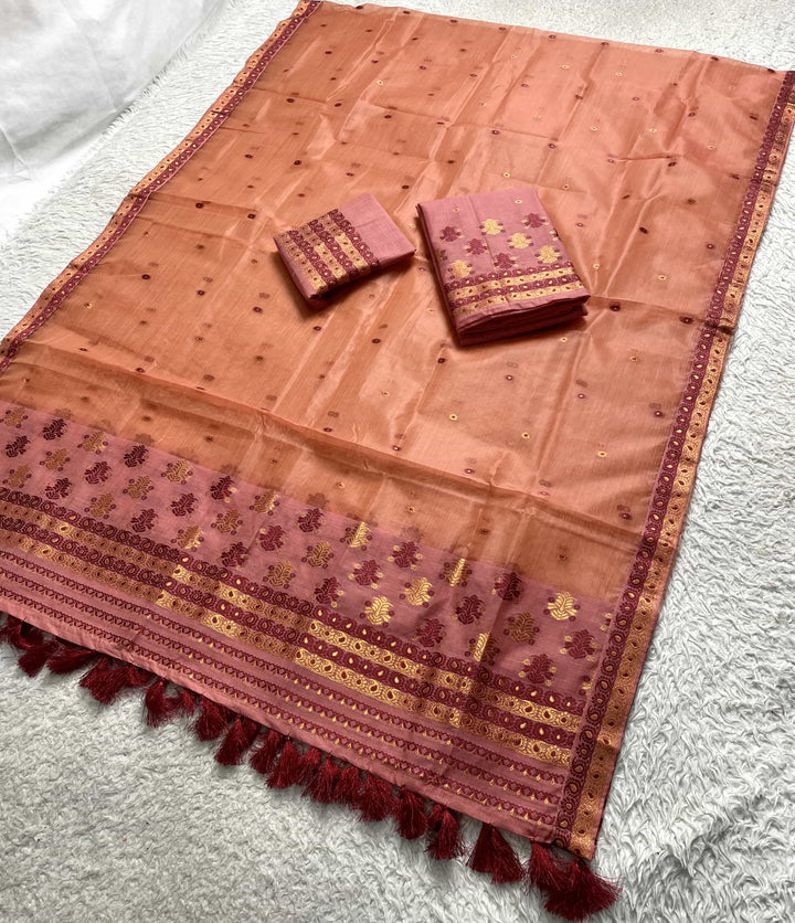 Ready-To-Wear Copper Jari Super Cotton Mekhela Art-Nuni Sador