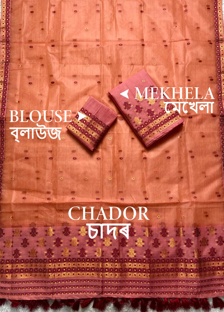 Ready-To-Wear Copper Jari Super Cotton Mekhela Art-Nuni Sador