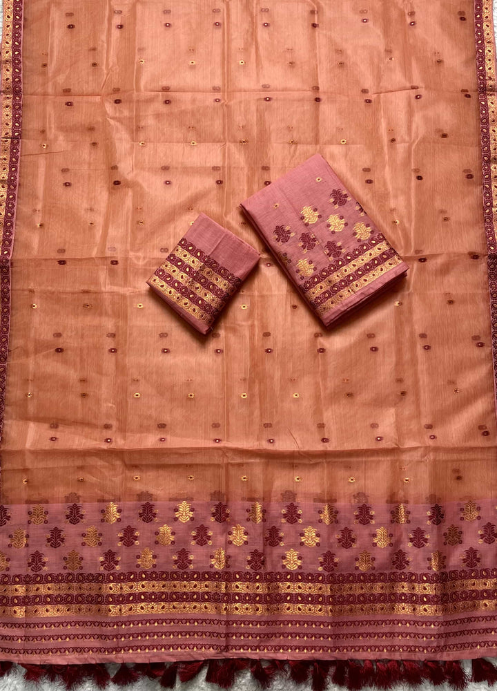 Ready-To-Wear Copper Jari Super Cotton Mekhela Art-Nuni Sador