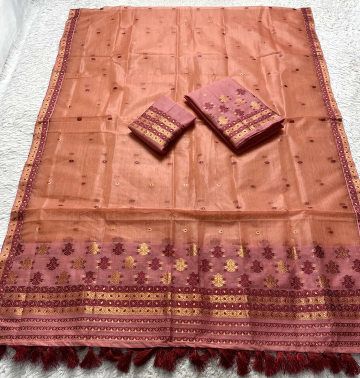 Ready-To-Wear Copper Jari Super Cotton Mekhela Art-Nuni Sador