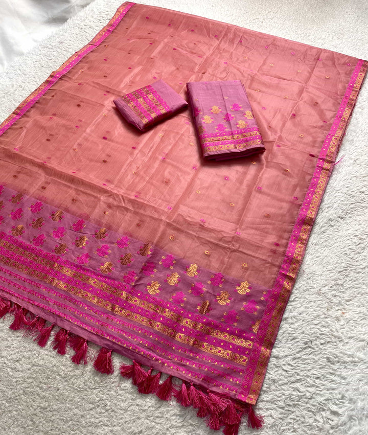 Ready-To-Wear Copper Jari Super Cotton Mekhela Art-Nuni Sador