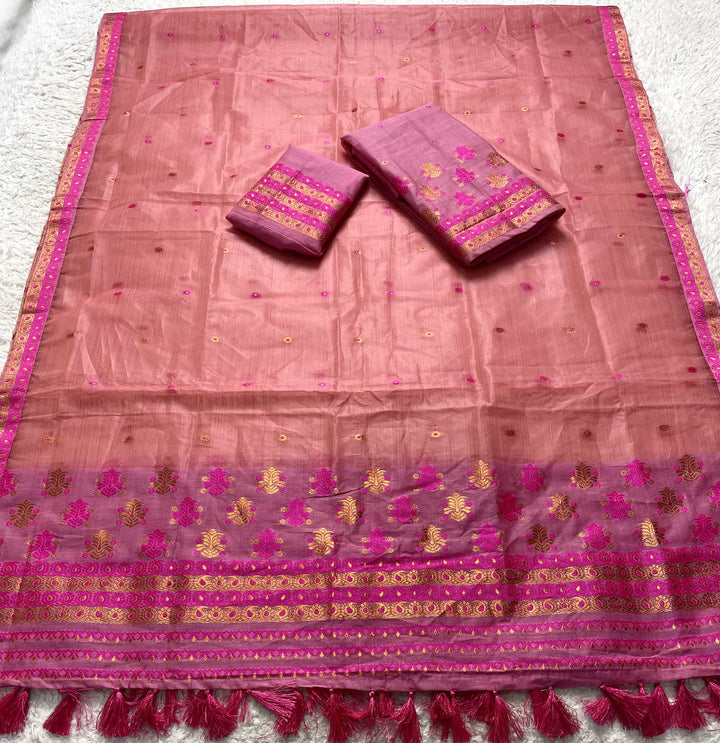 Ready-To-Wear Copper Jari Super Cotton Mekhela Art-Nuni Sador