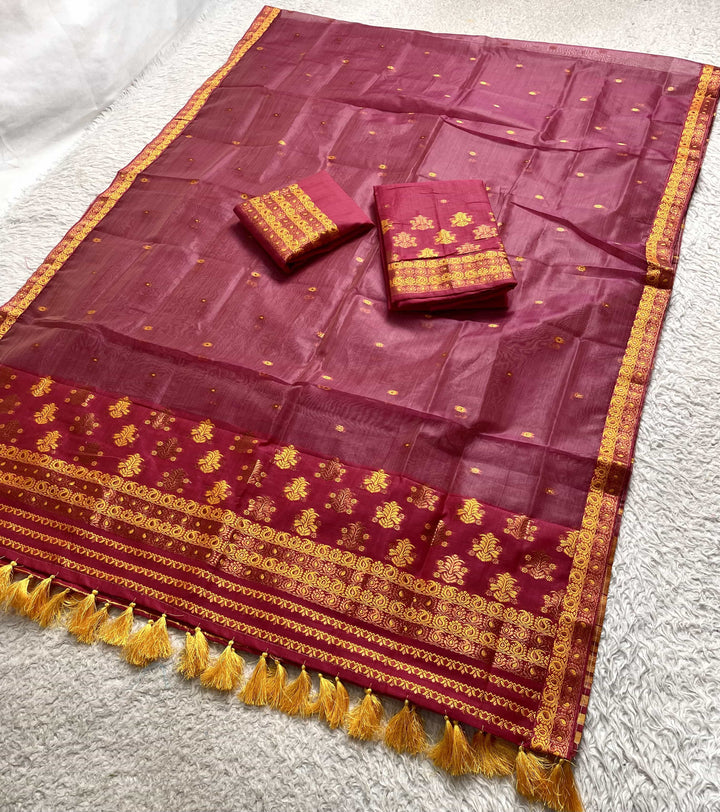 Ready-To-Wear Copper Jari Super Cotton Mekhela Art-Nuni Sador