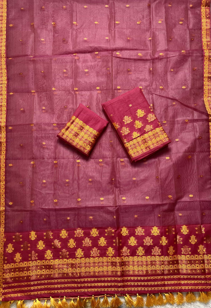 Ready-To-Wear Copper Jari Super Cotton Mekhela Art-Nuni Sador