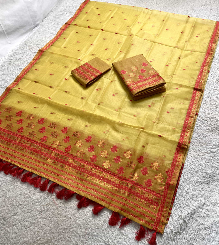 Ready-To-Wear Copper Jari Super Cotton Mekhela Art-Nuni Sador