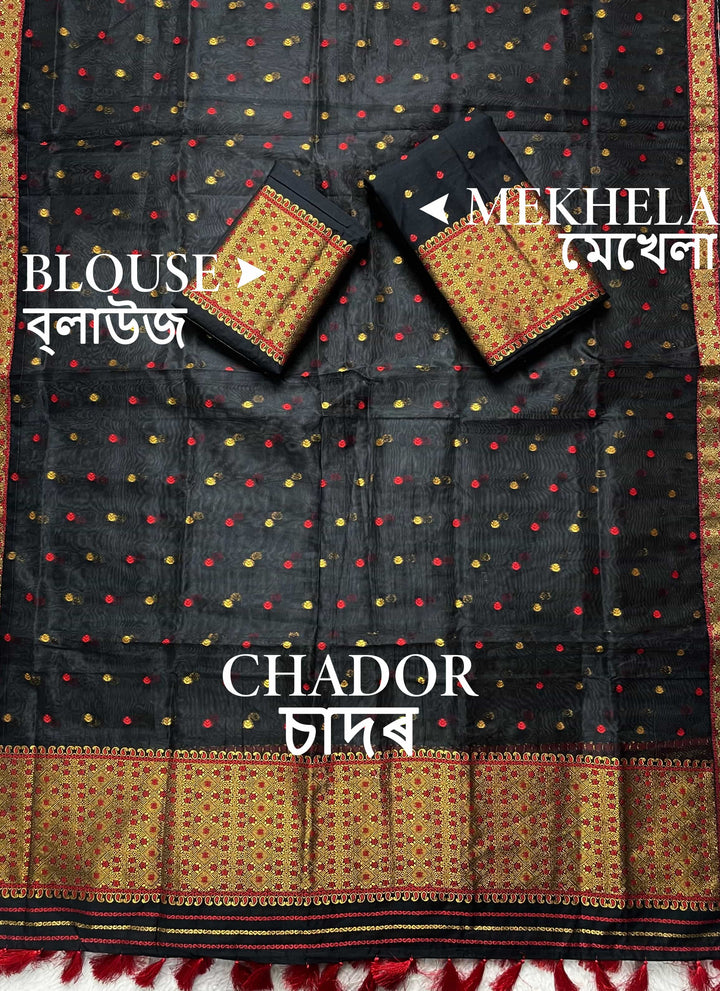 Ready-To-Wear Silver Jari Cotton Blend Mekhela Art-Nuni Sador