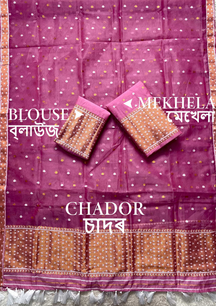 Ready-To-Wear Silver Jari Cotton Blend Mekhela Art-Nuni Sador