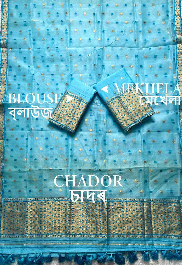 Ready-To-Wear Silver Jari Cotton Blend Mekhela Art-Nuni Sador