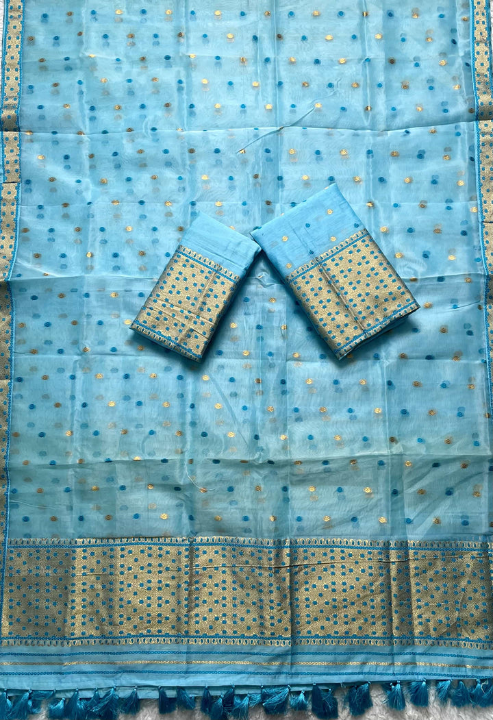 Ready-To-Wear Silver Jari Cotton Blend Mekhela Art-Nuni Sador