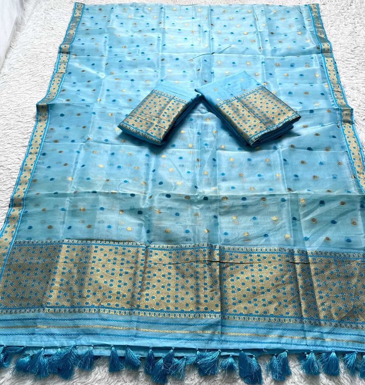 Ready-To-Wear Silver Jari Cotton Blend Mekhela Art-Nuni Sador