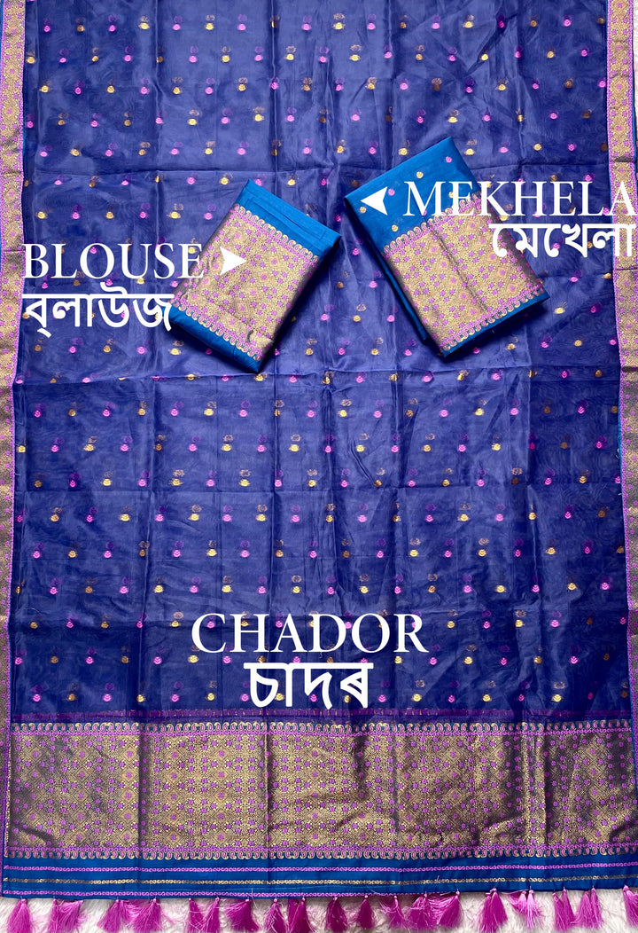 Ready-To-Wear Silver Jari Cotton Blend Mekhela Art-Nuni Sador