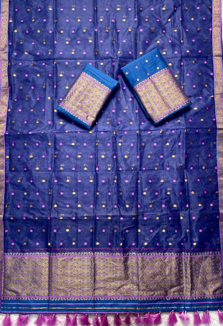 Ready-To-Wear Silver Jari Cotton Blend Mekhela Art-Nuni Sador