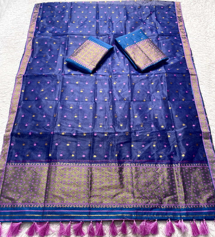 Ready-To-Wear Silver Jari Cotton Blend Mekhela Art-Nuni Sador