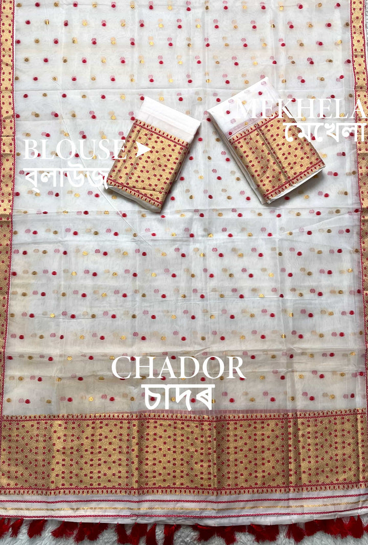 Ready-To-Wear Silver Jari Cotton Blend Mekhela Art-Nuni Sador