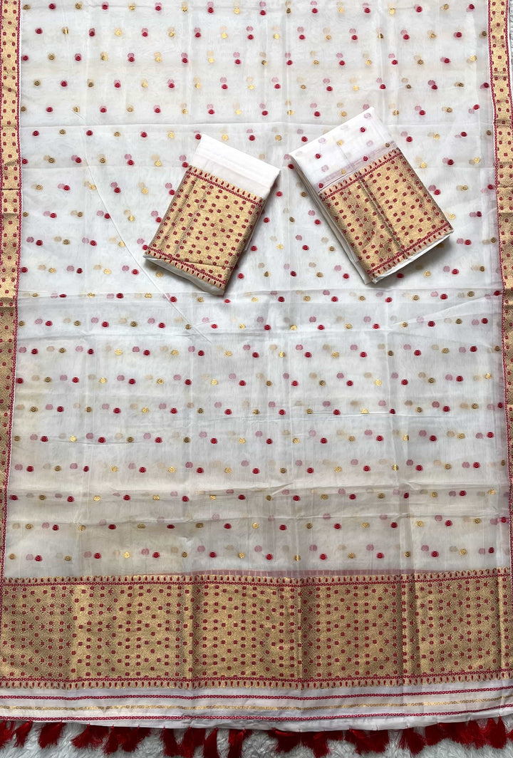 Ready-To-Wear Silver Jari Cotton Blend Mekhela Art-Nuni Sador