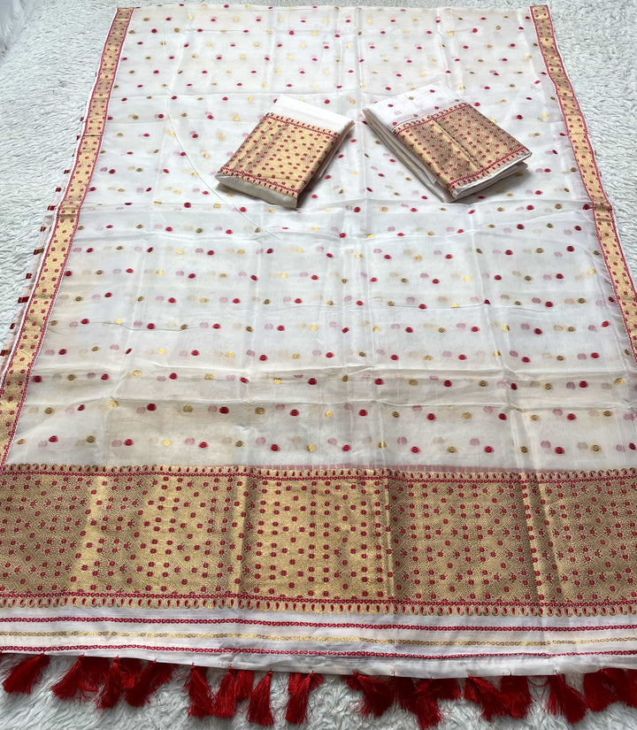 Ready-To-Wear Silver Jari Cotton Blend Mekhela Art-Nuni Sador