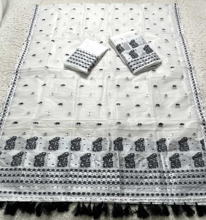 Ready-To-Wear Silver Jari Super Cotton Mekhela Art-Nuni Sador