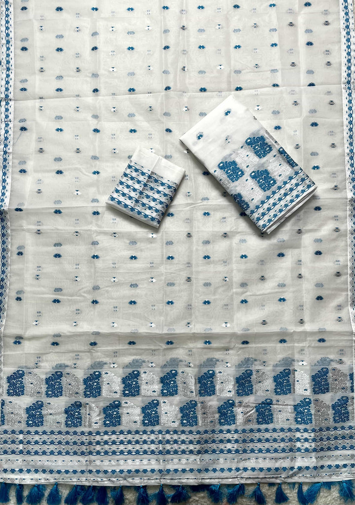 Ready-To-Wear Silver Jari Super Cotton Mekhela Art-Nuni Sador