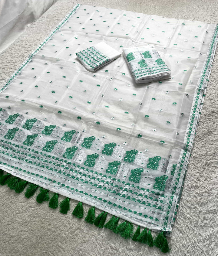 Ready-To-Wear Silver Jari Super Cotton Mekhela Art-Nuni Sador