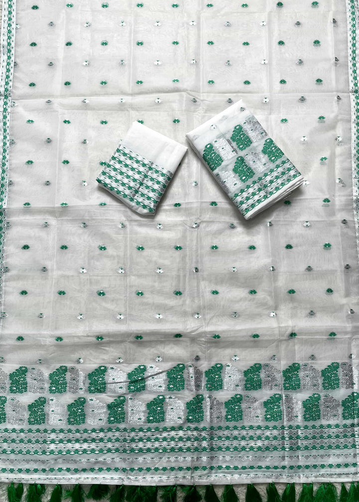 Ready-To-Wear Silver Jari Super Cotton Mekhela Art-Nuni Sador