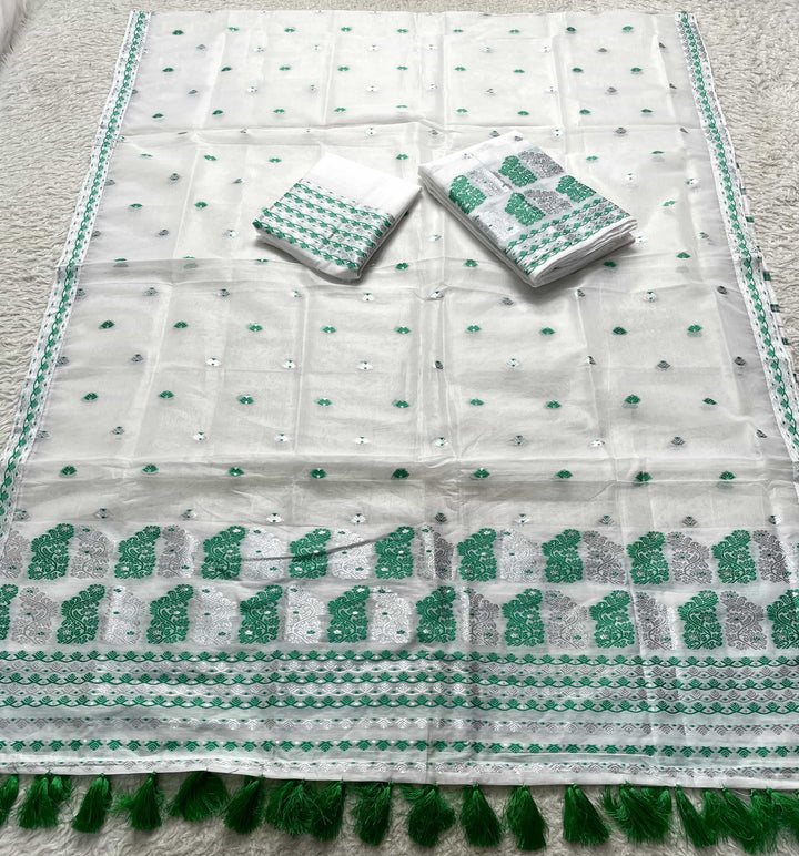 Ready-To-Wear Silver Jari Super Cotton Mekhela Art-Nuni Sador