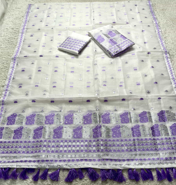 Ready-To-Wear Silver Jari Super Cotton Mekhela Art-Nuni Sador