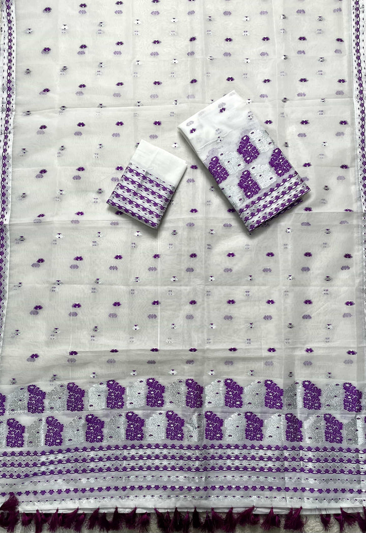 Ready-To-Wear Silver Jari Super Cotton Mekhela Art-Nuni Sador