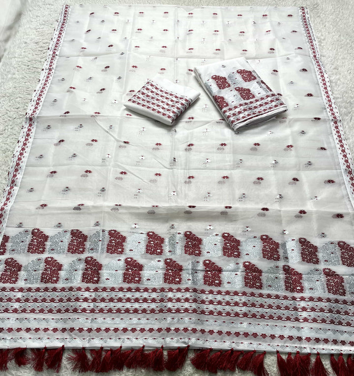 Ready-To-Wear Silver Jari Super Cotton Mekhela Art-Nuni Sador